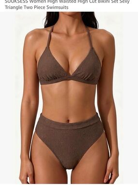 High-Rise Brown Textured Triangle Bikini Set